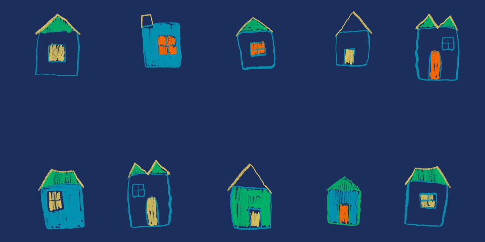 Childrens' drawings of houses being illuminated with lights from within.